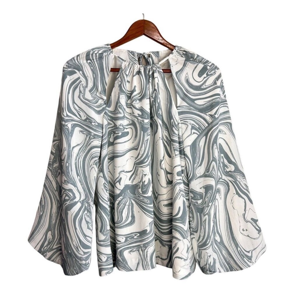 JONATHAN SIMKHAI BLOUSE WOMENS SMALL BALTIC PAINTED MARBLE top Long Sleeve